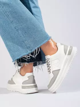 Damskie obuwie sportowe sneakersy na wysokiej platformie  biało-szare