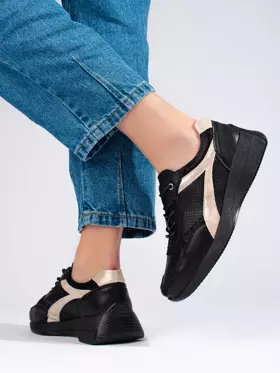 Skórzane czarne sneakersy na platformie