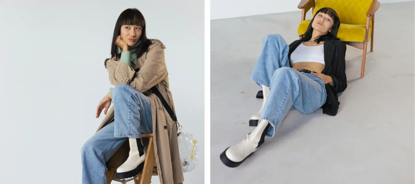 Białe botki na platformie z jeansami - propozycja stylizacji