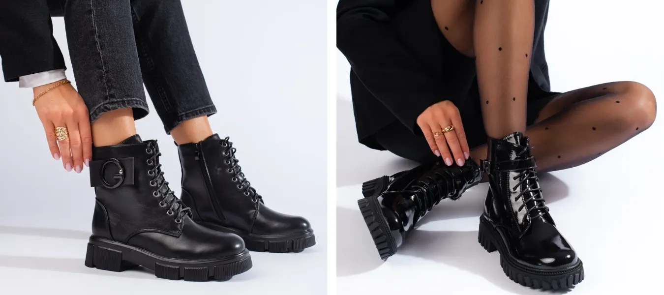 Stylizacja z czarnymi workerami i spodniami lub sukienką