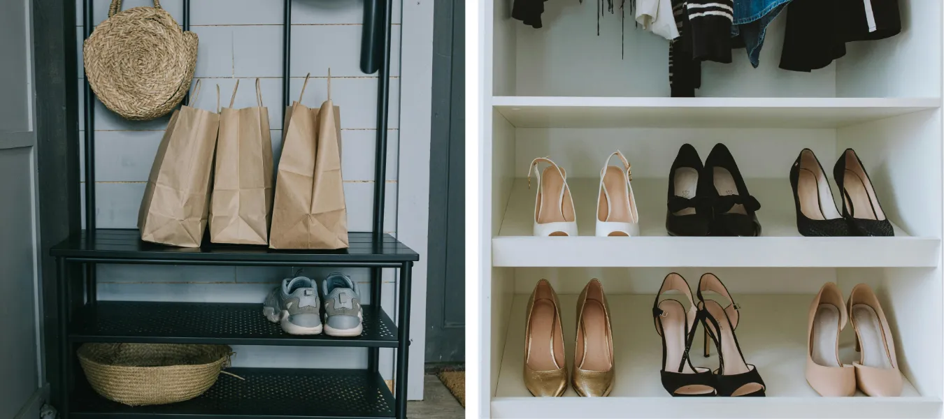 Obuwie damskie ułożone w szafie