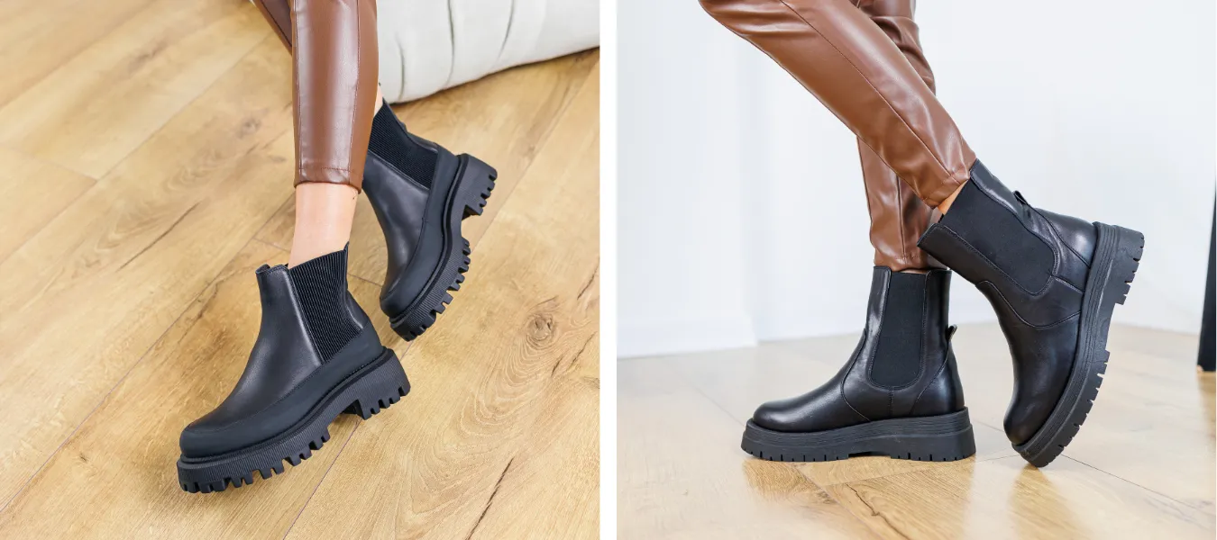 Brązowe skórzane spodnie z czarnymi sztybletami - propozycja stylizacji