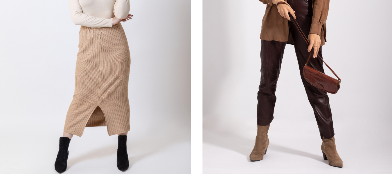 Czarne i beżowe botki na - propozycja stylizacji obuwia na jesień