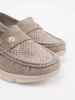 Dark beige perforated loafers with a gold detail