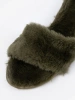 Green fur women's slippers
