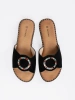 Black women's slides with a rhinestone buckle