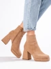 Beige Ankle Boots with Wide Block Heel