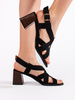 Plush Black Block Heeled Sandals
