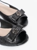 Black slip-on peep-toe shoes