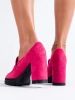 Pink Suede High Block Heel Shoes by Vinceza