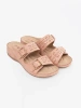Pink low wedge sandals with buckles