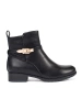 Black Ankle Boots with Decorative Strap and Low Heel