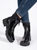 Glossy Black Ankle Boots with Zipper