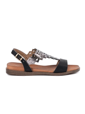 Black sandals with openwork embellishments