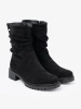 Black ankle boots with ruched upper and zipper