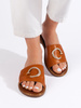 Camel Slip-On Sandals with Decorative Accent