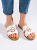 White Flat Sandals with Gold Accent