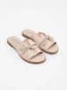 Light Beige Flat Mules with Bow