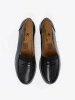 Black wedge heel loafers