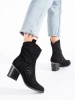 Black Lattice Cowboy Ankle Boots with Block Heel
