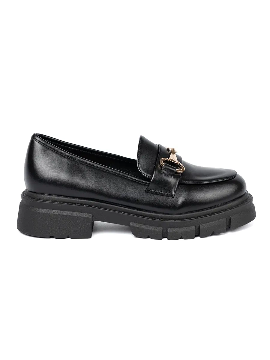 Classic black loafers with metal buckle