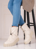 Beige Leather Snow Boots with Ribbed Cuff