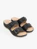 Black Low Wedge Sandals with Buckles