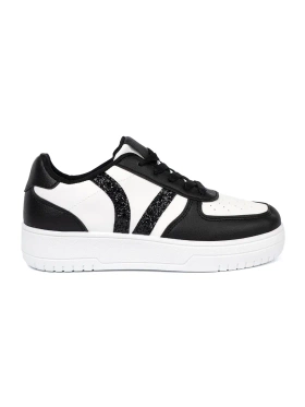 Stylish Black and White Sneakers with Glitter Inserts