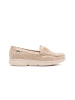 Beige perforated loafers with a gold detail