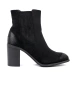 Black Suede Ankle Boots on High Column Heel, Lined