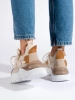 Sznurowane sneakersy damskie  beżowe