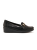 Black Wedge Loafers with Gold Accents