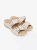 Light beige wedge sandals with buckles