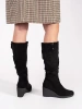 Black Suede Wedge Boots