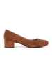 Light brown suede block heel pumps