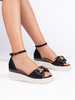 Black Wedge Sandals with a Bow
