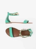 Green ankle-strap sandals with gold ornament