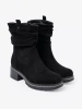 Black women's ankle boots with decorative ruching
