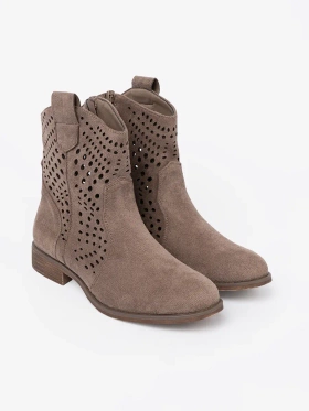 Dark beige cut-out ankle boots in cowboy style