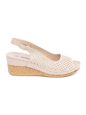 Beige Wedge Heeled Sandals with Cutouts