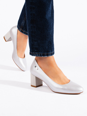 Silver Block Heel Pumps by Sergio Leone