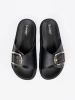 Black women's slides with a gold buckle