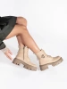 Beige Leather Ankle Boots with Chunky Sole