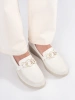 White wedge loafers with decorative chain