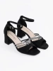 Black suede block heel sandals