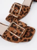 Leopard print tweed block heel mules
