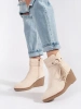 Suede Light Beige Wedge Ankle Boots with Fringe