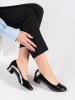 Black patent low heel pumps