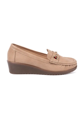 Beige loafers with gold embellishment