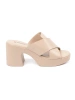 Beige block heel mules